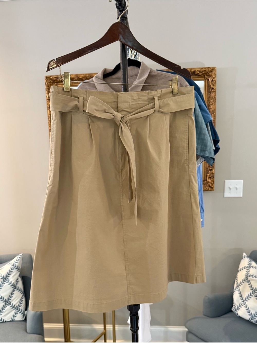 J. Crew Khaki Paperbag Waist A-Line Skirt with Tie